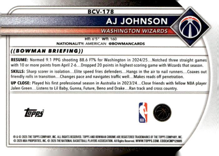 2025-26 Bowman #BCV-178 AJ Johnson Chrome Orange Mojo Refractor #/25