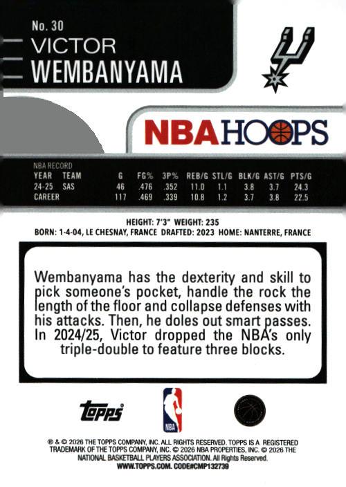 2025-26 Hoops #30 Victor Wembanyama Pixel Burst