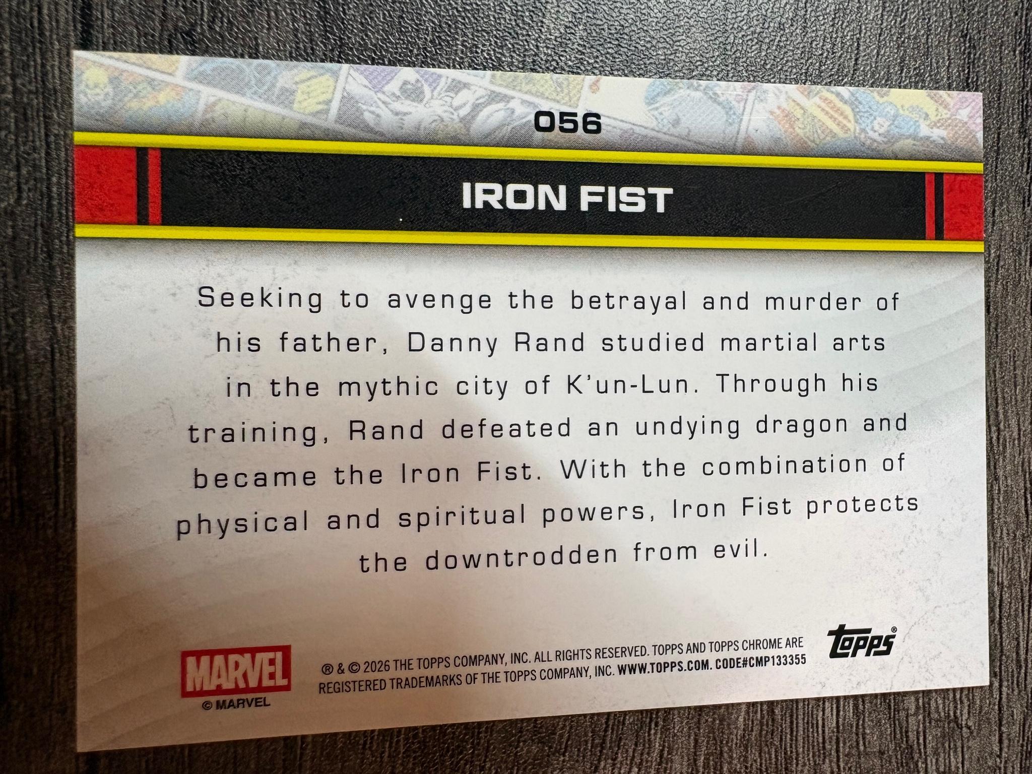 2026 Topps Chrome Marvel Comics #56 Iron Fist Purple RayWave Refractor /75