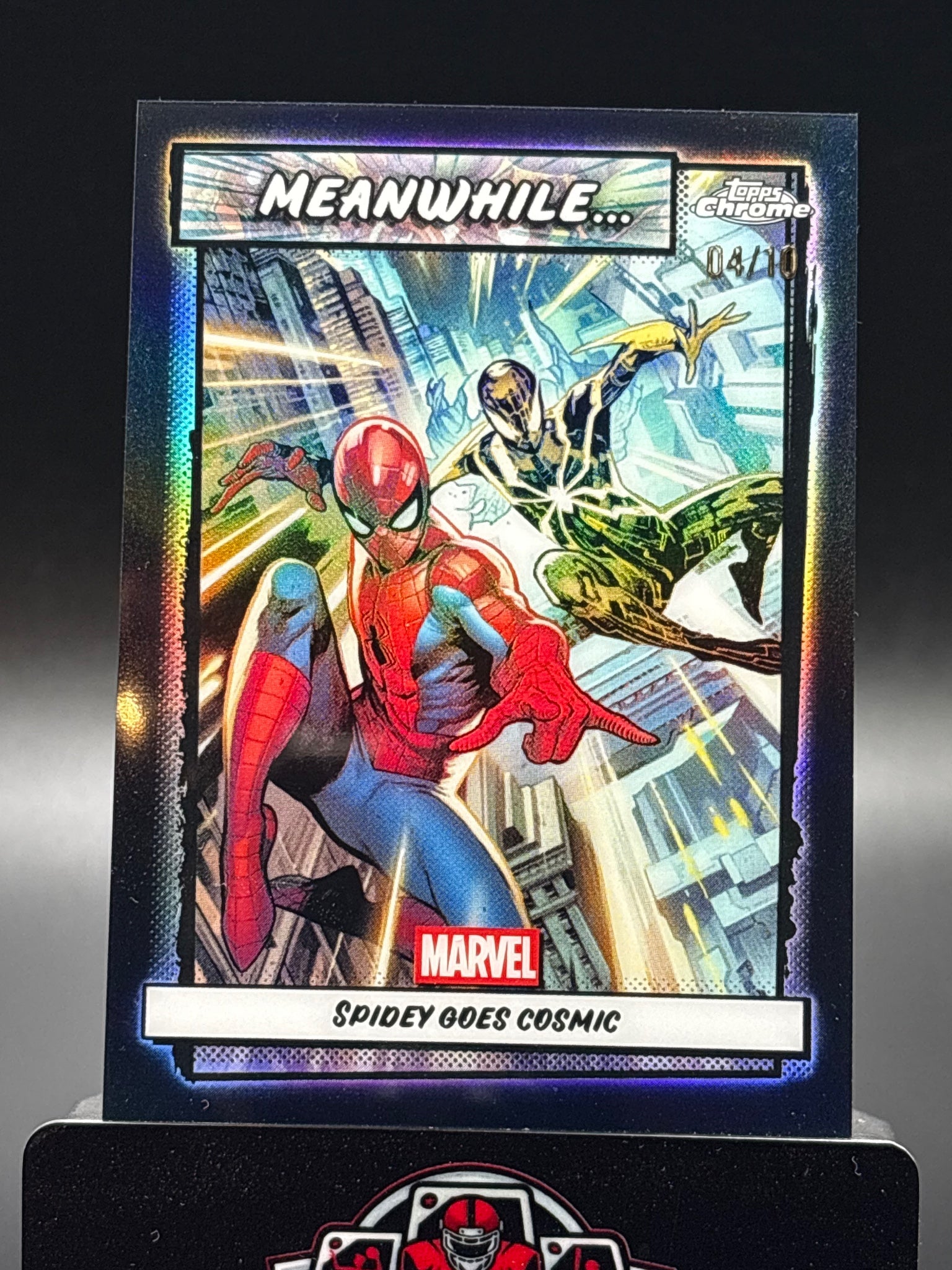 2026 Topps Chrome Marvel #MW-11 Spidey Goes Cosmic Black Refractor 4/10