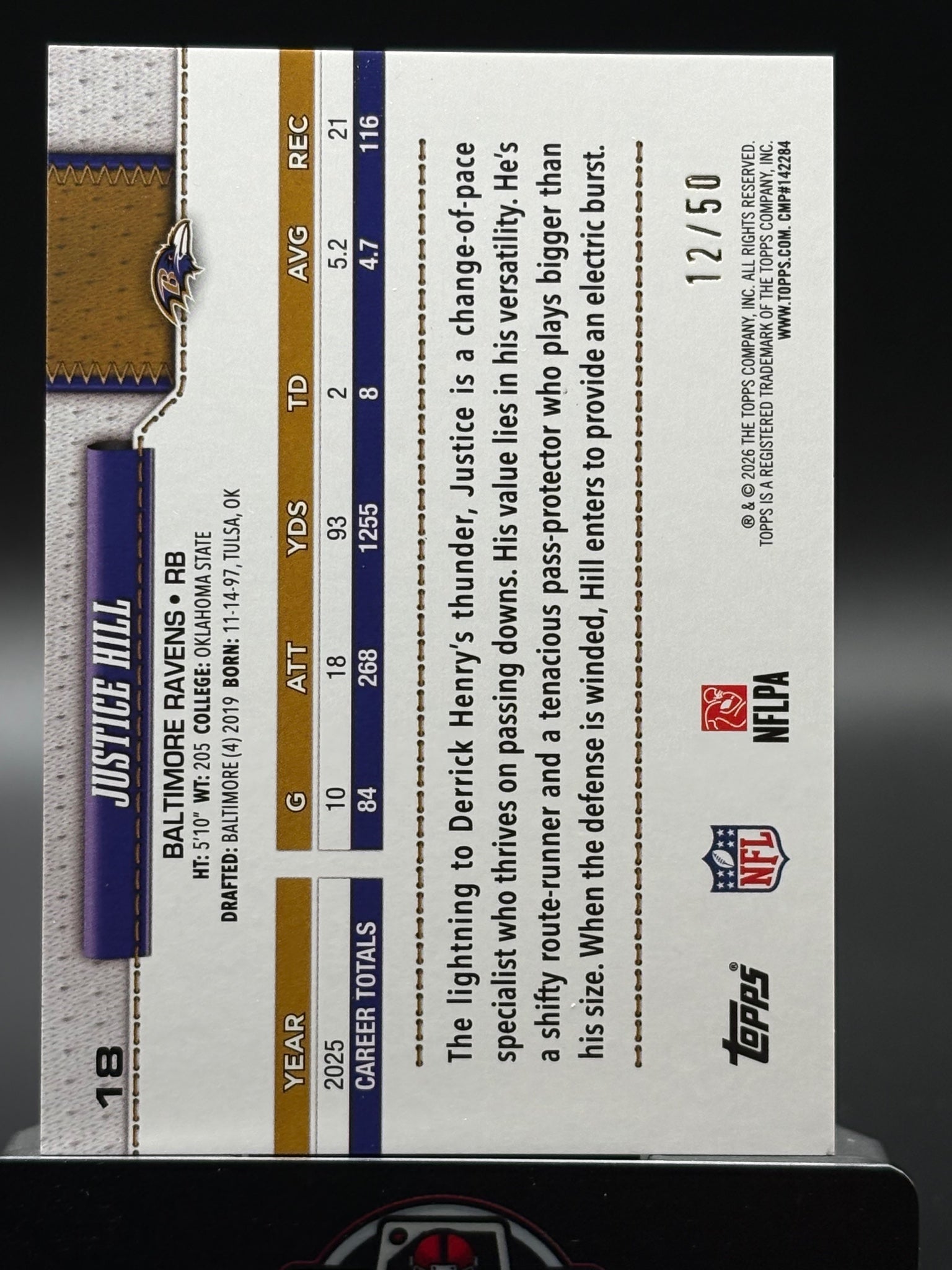 2026 Topps Flagship #18 Justice Hill Gold Diamante Foil #/50