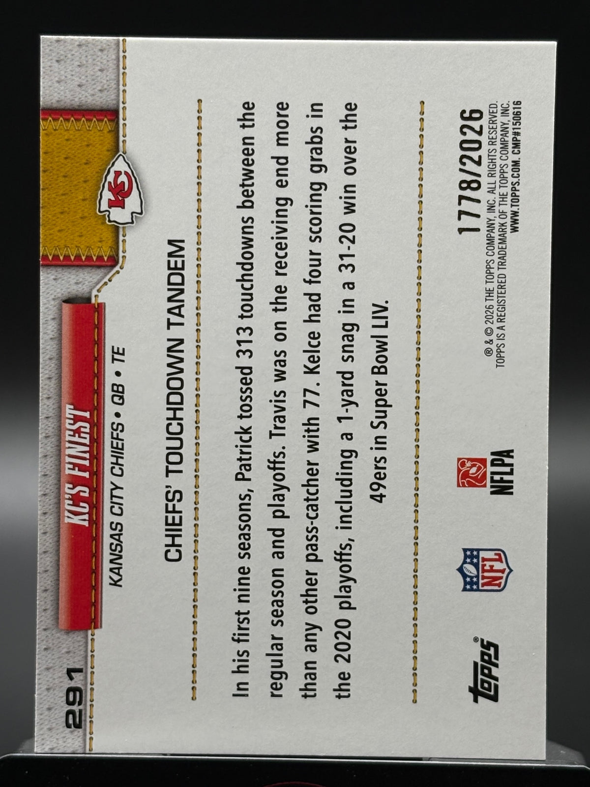 2026 Topps Flagship #291 KC's Finest Gold #/2026