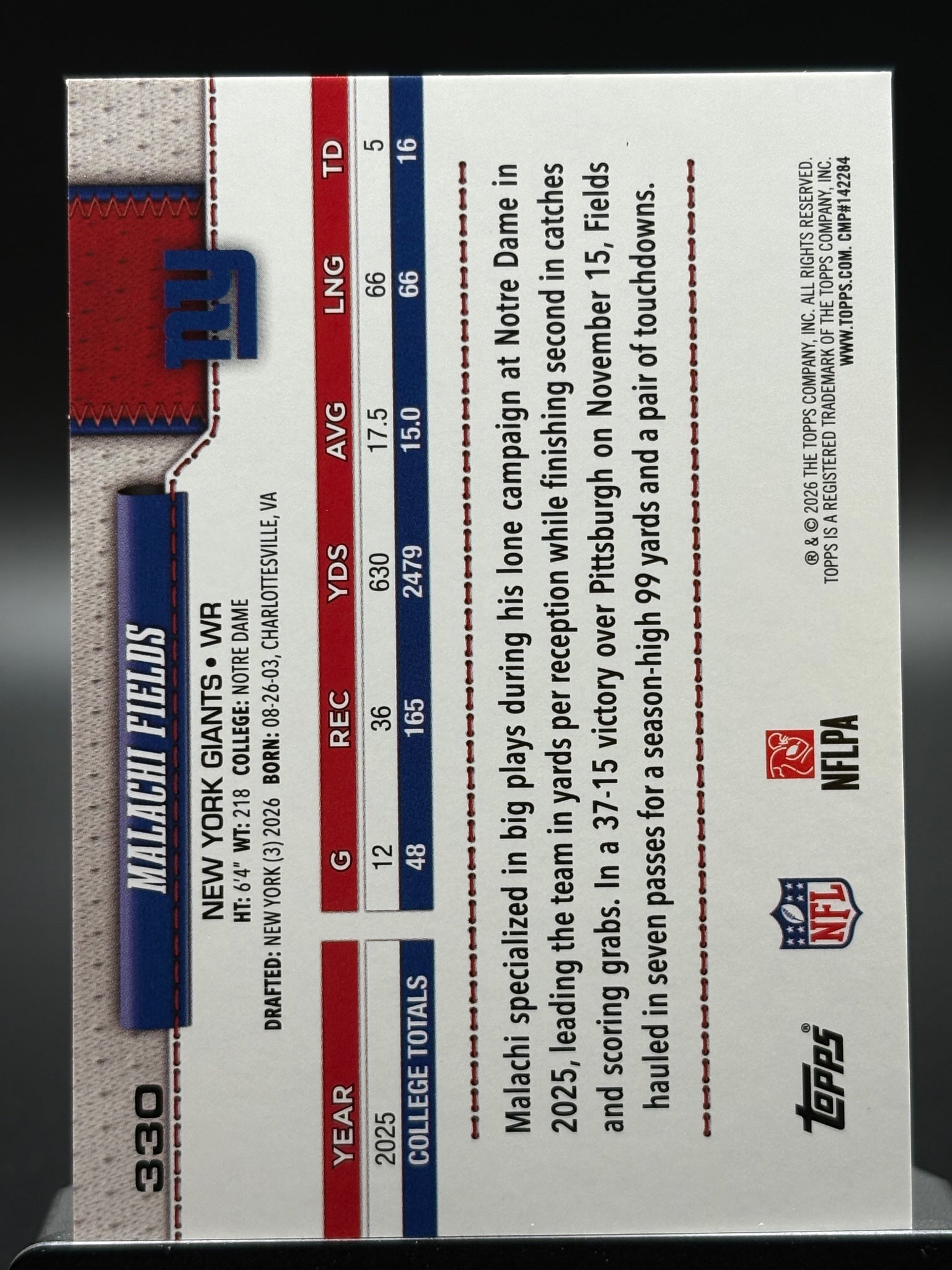 2026 Topps Flagship #330 Malachi Fields Topps Logo Foilboard