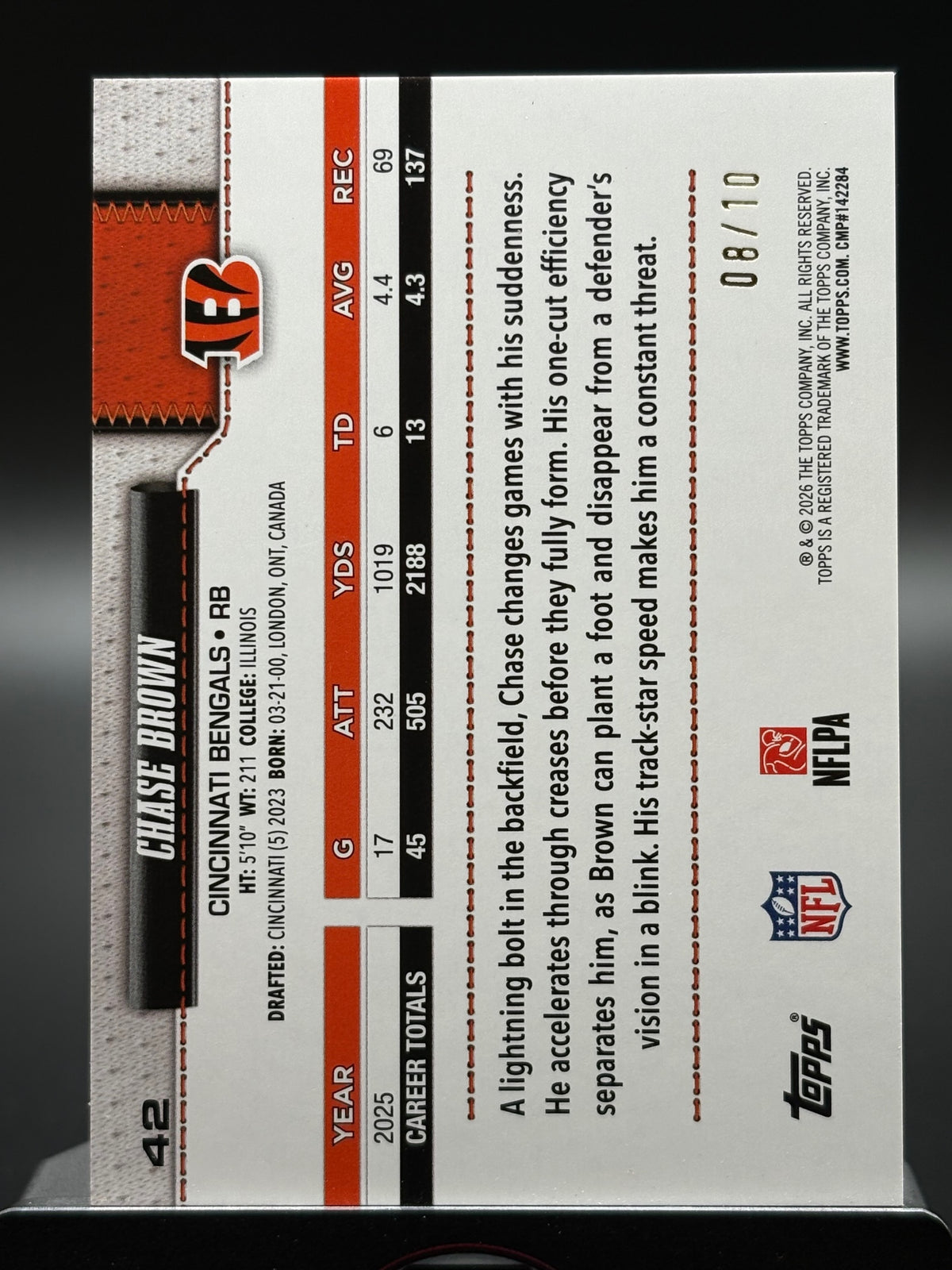 2026 Topps Flagship #42 Chase Brown Black Holo Foil #/10