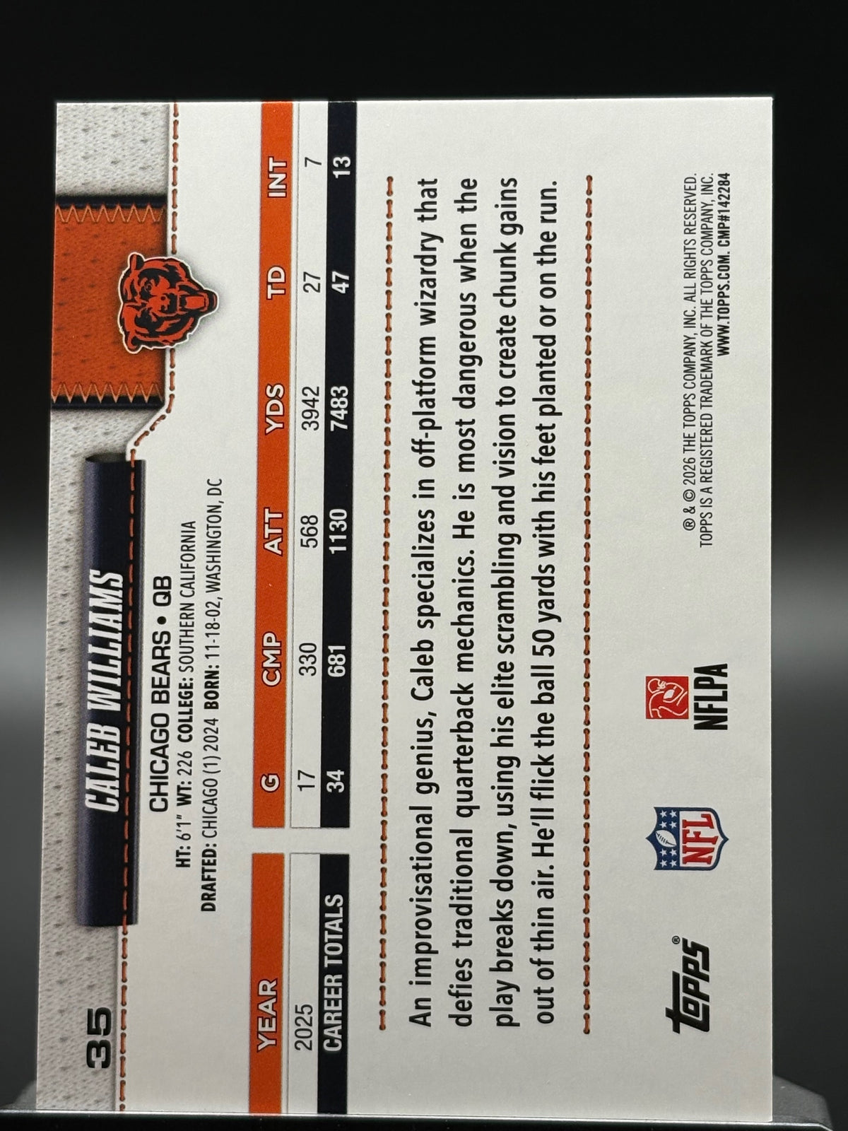 2026 Topps Flagship #35 Caleb Williams Topps Logo Foilboard