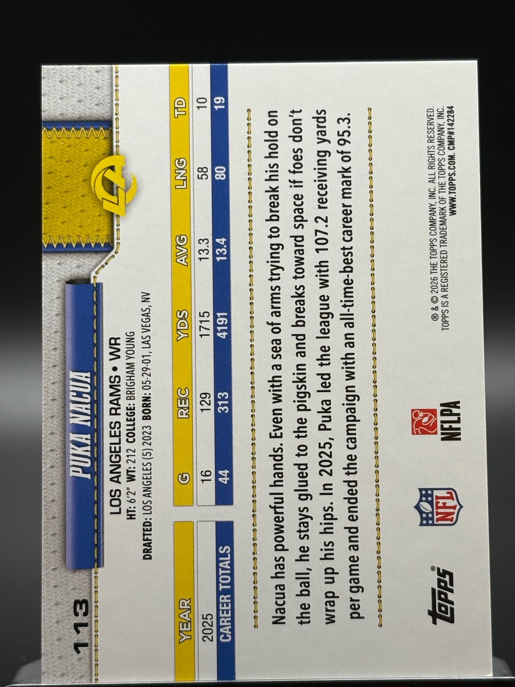 2026 Topps Flagship #113 Puka Nacua Topps Logo Foilboard