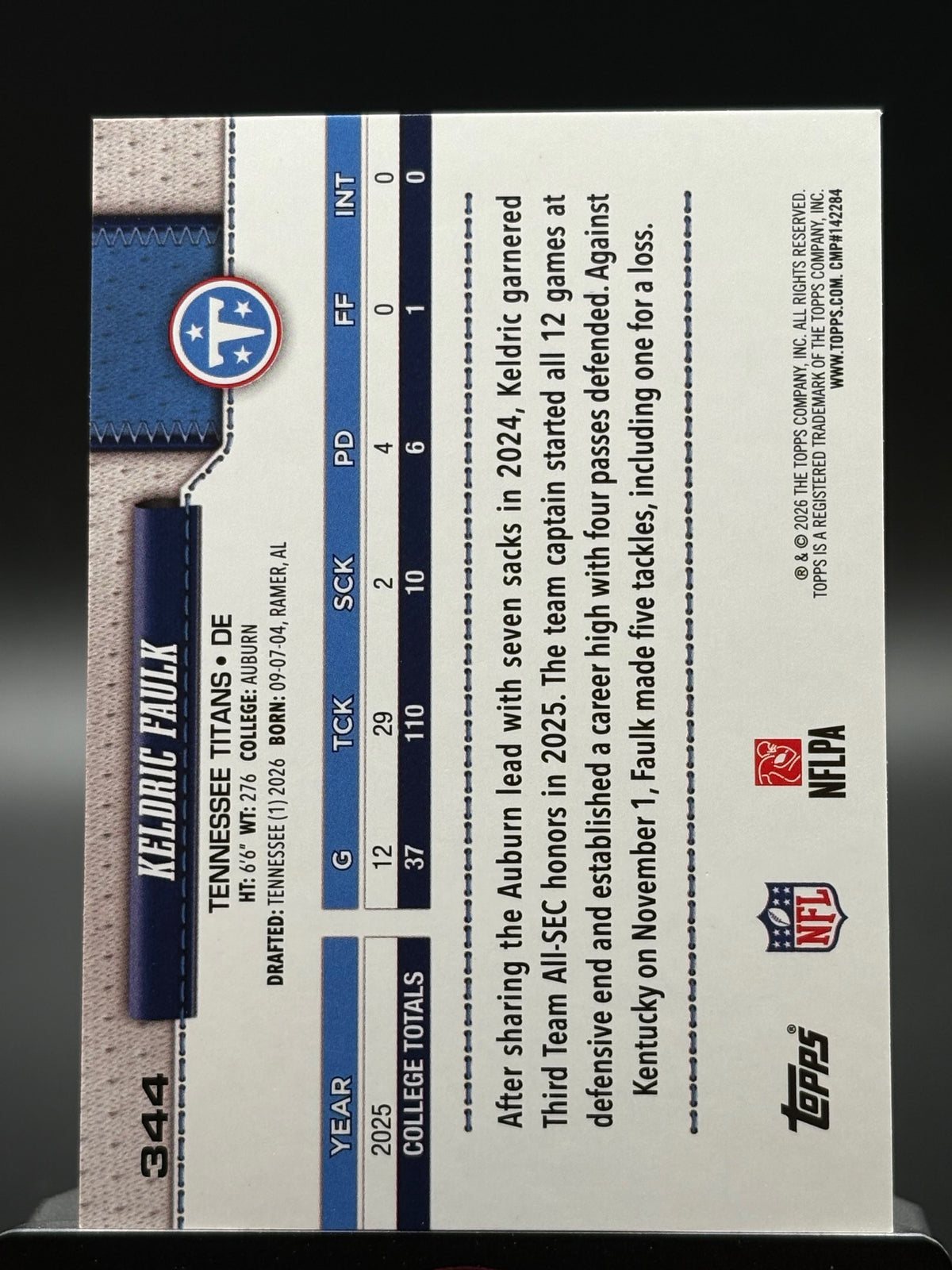 2026 Topps Flagship #344 Keldric Faulk Topps Logo Foilboard