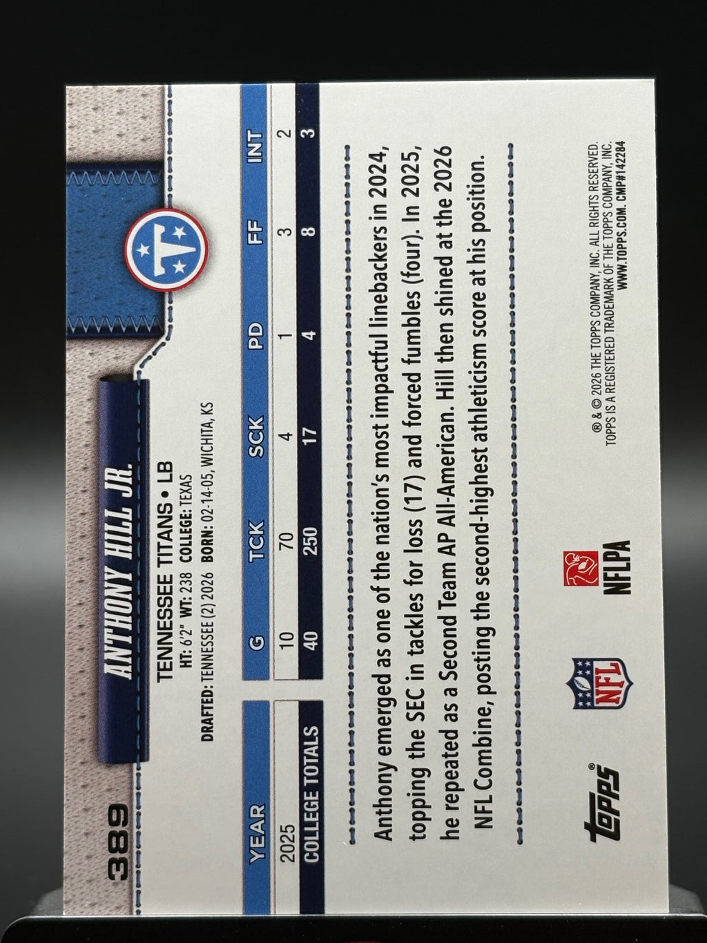 2026 Topps Flagship #389 Anthony Hill Jr. Topps Logo Foilboard