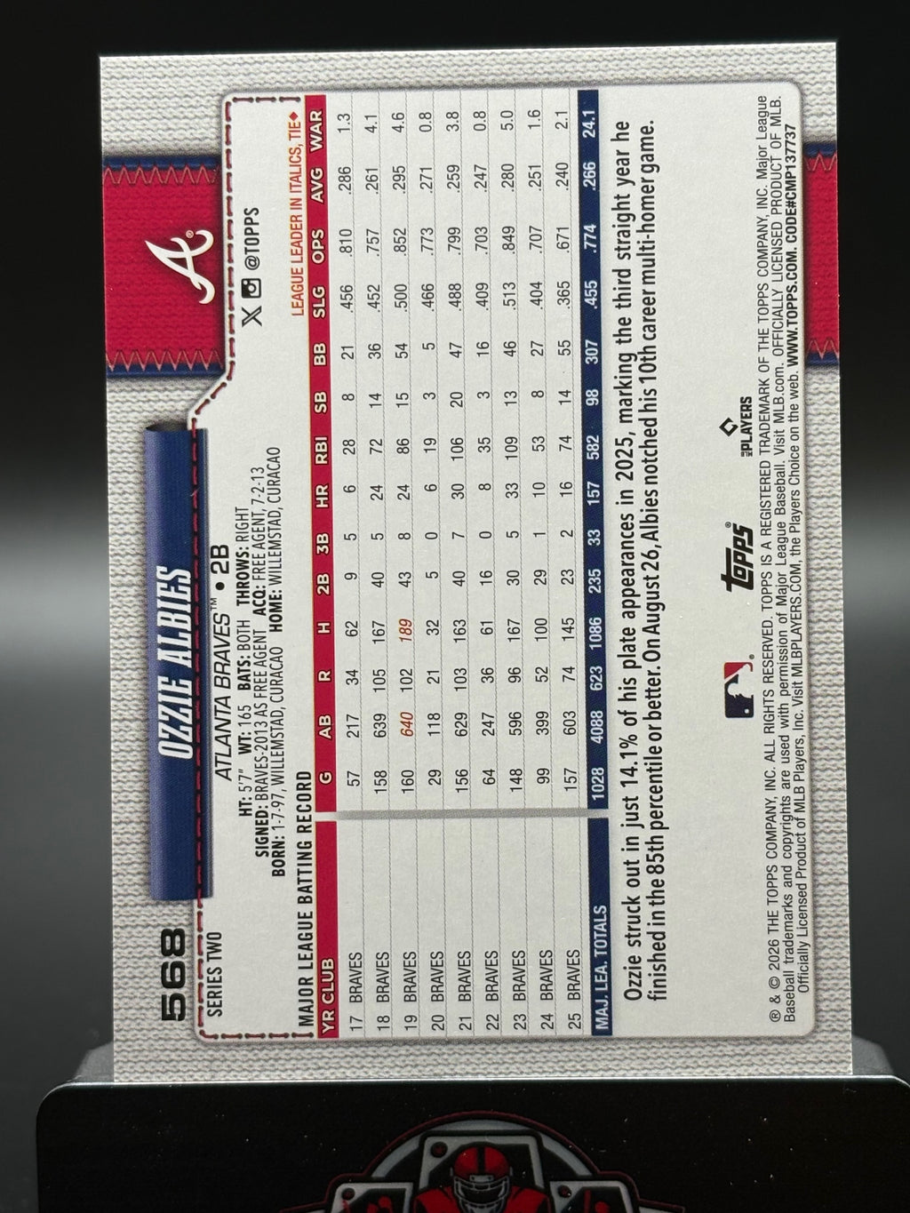 2026 Topps #568 Ozzie Albies Team Color Border