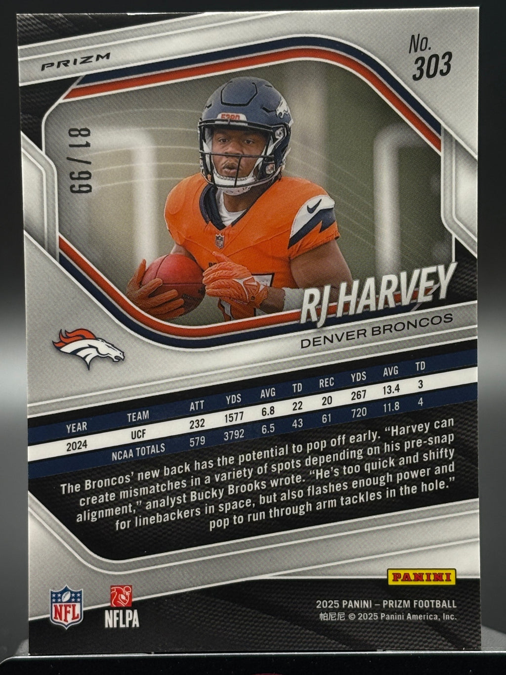 2025 Panini Prizm #303 RJ Harvey Purple Wave #/99