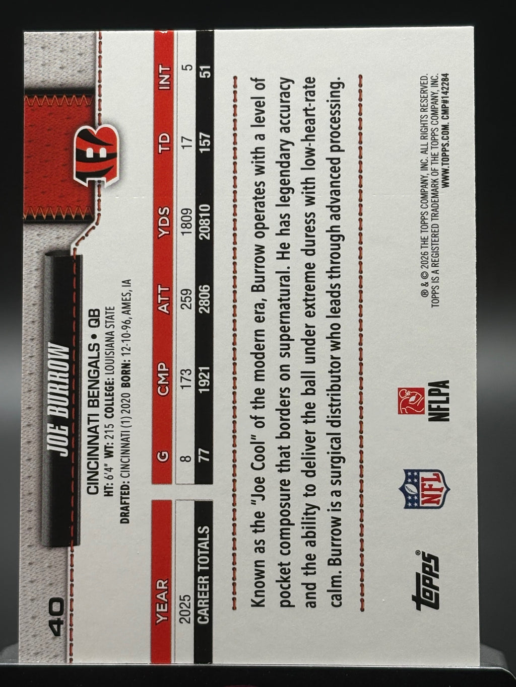 2026 Topps Flagship #40 Joe Burrow Rainbow Foil