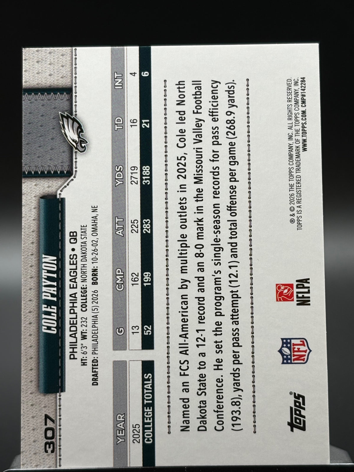 2026 Topps Flagship #307 Cole Payton Holo Foil