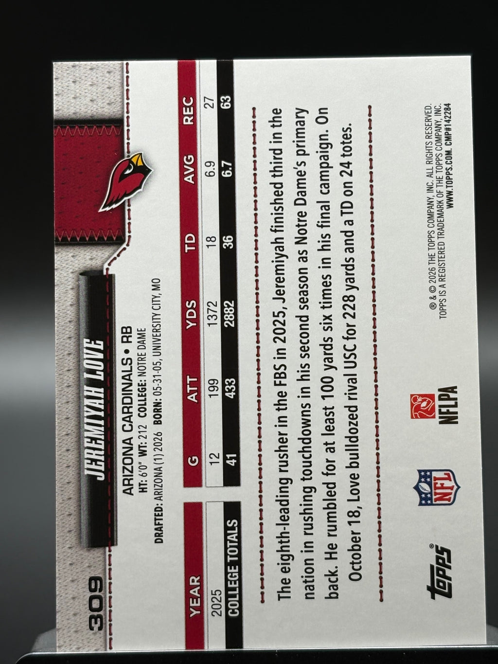 2026 Topps Flagship #309 Jeremiyah Love Holo Foil