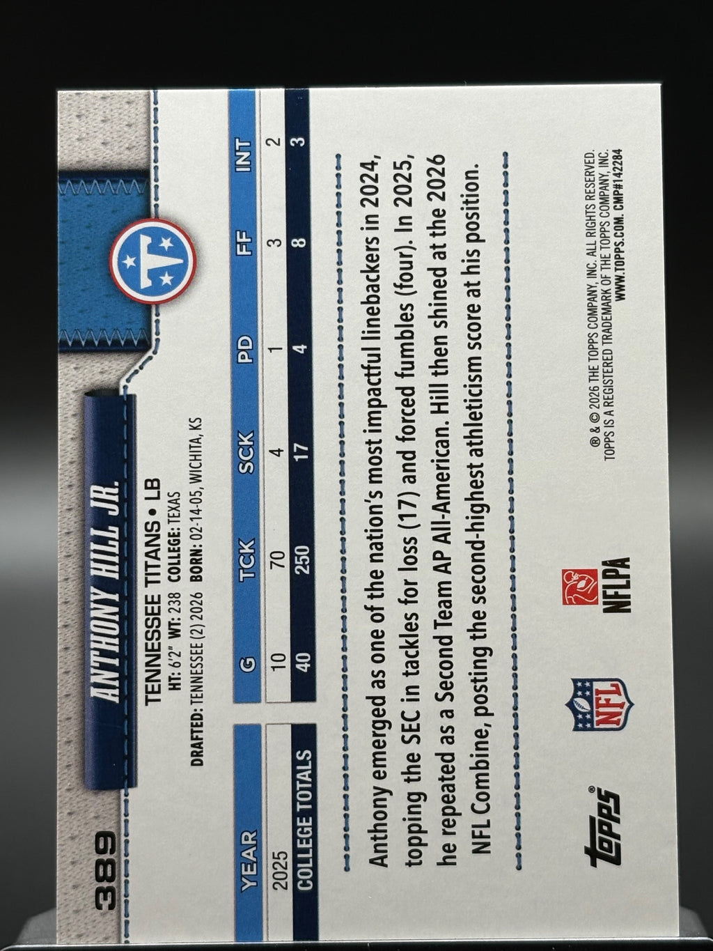 2026 Topps Flagship #389 Anthony Hill Jr. Rainbow Foil