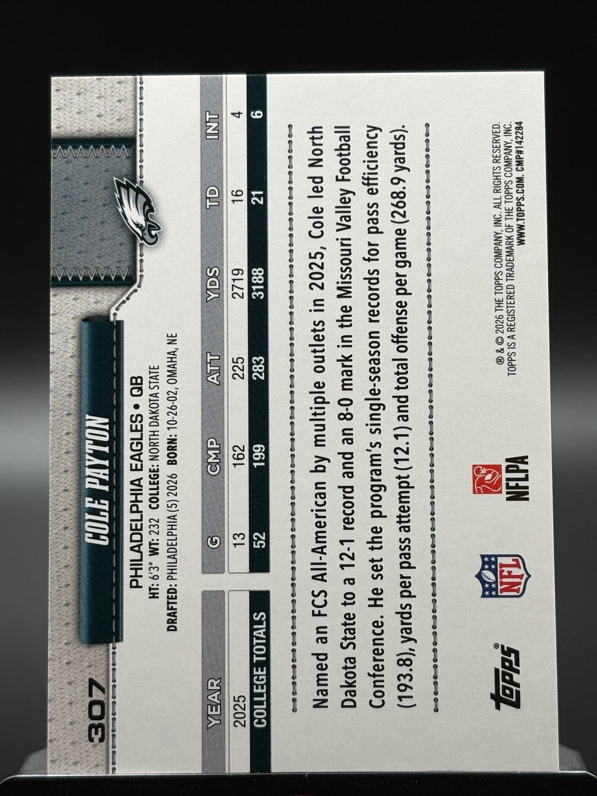 2026 Topps Flagship #307 Cole Payton Silver Crackle Foil